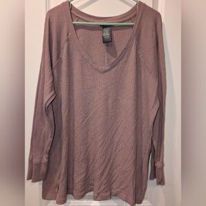 Chelsea & Theodore Long Sleeve V-Neck Top - Waffle Knit - Lavender XXL